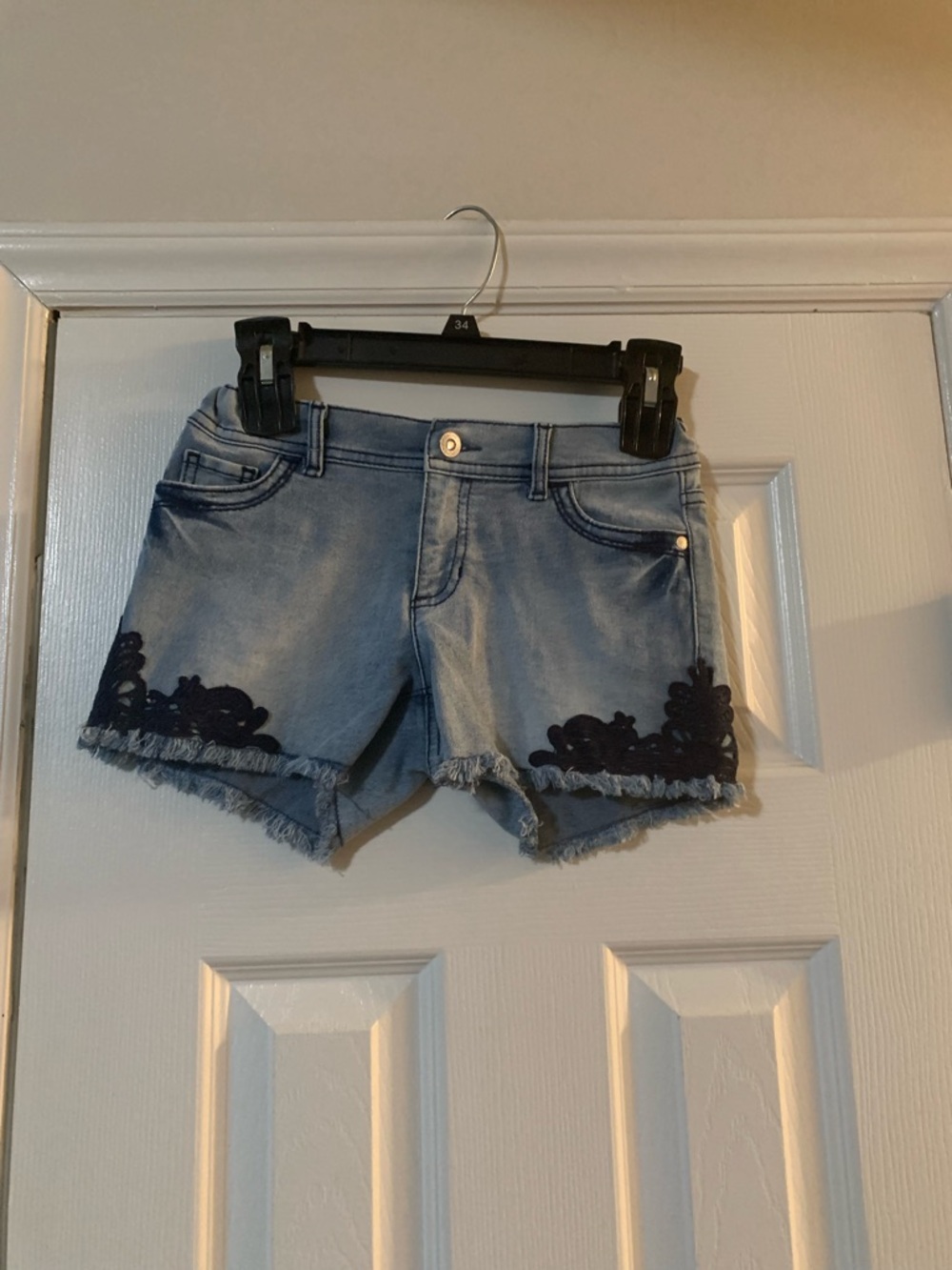 Jordache Light Blue Denim Shorts with Navy Lace Accents